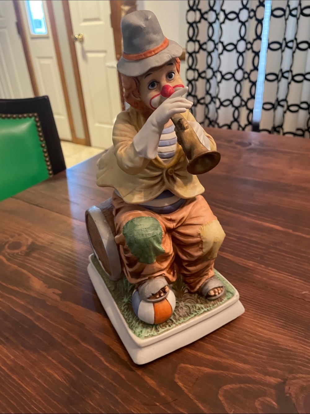 Vintage Porcelain Hobo Clown Figurine with Trumpet